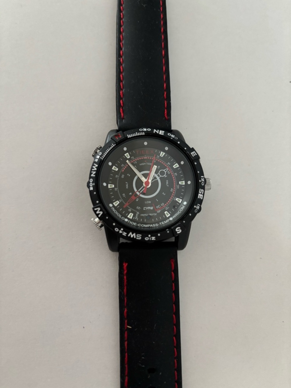 Black Sport Spy Watch with Red Accents